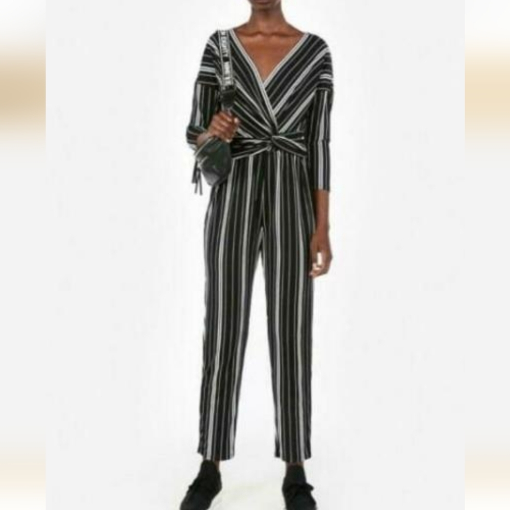Express Striped Surplice Twist Front Jumpsuit Size-PS